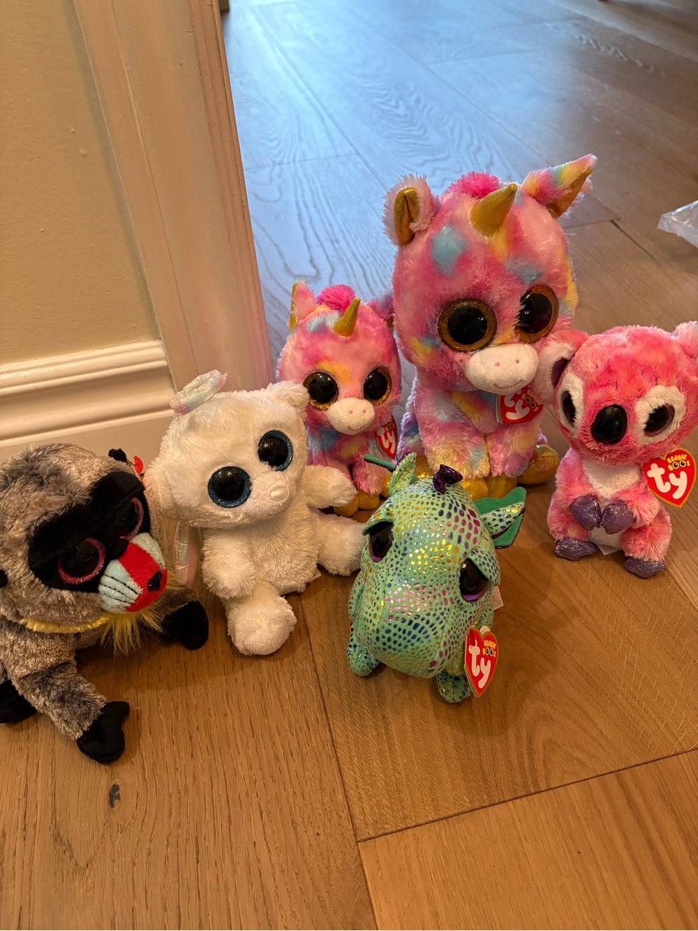 Ty Multicolor Plush Unicorns and Animals - Pink, White, Green, Gray